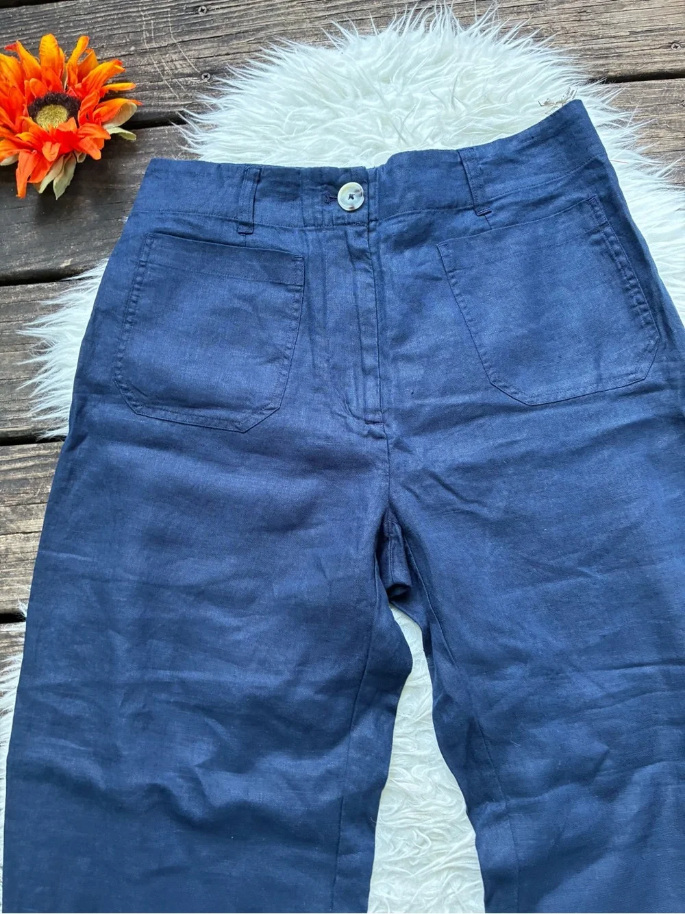 NWT Quince 💯 European linen Navy Wide-Leg Linen-Blend Chinos